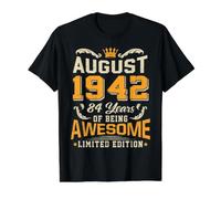 August 1942 Vintage 84 Years Awesome 84th Birthday Value Graphic T-Shirt, Men, Black, L