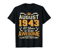 August 1943 Vintage 83 Years Awesome 83rd Birthday Value Graphic T-Shirt, Men, Black, S