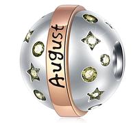 August Birthstone Charms fit Pandora Birthday Bracelet, 925 Sterling Silver Birth Stone Pave Peridot CZ Months Necklace Anniversary Beads Like Planet Ball, Gifts for Granny/Aunt/Niece