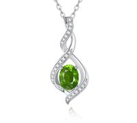 August Birthstone Necklace for Women, Created Peridot Necklace, 925 Sterling Silver Pendant Necklaces, Oval Sparkle Birthstone Charms Jewellery Gifts for Women Mother Wife Grandma, 45+5 cm