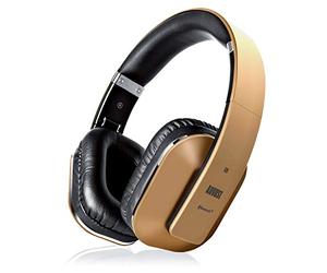 August EP650K Over-Ear Wireless Headphones with Mic - Bluetooth 5.1 Studio Headset with EQ, 20H Playtime, aptX LL, NFC Touch, Multi-Point for Two Devices, 3.5mm Aux, Adjustable Headband - Gold