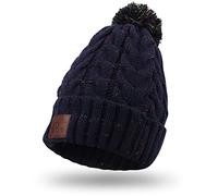 August EPA30L Bluetooth 5.0 Bobble Hat - Winter Warm Music Hat with Wireless Stereo Headphones & Mic for Hands-Free Calls, Unisex for Adults & Kids, 100% Acrylic Wool, Machine Washable - Navy