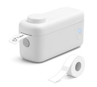 August LBP160W Mini Bluetooth Label Maker Machine with Tape, Inkless Thermal Label Printer with Cutter, Rechargeable Handheld Sticker Maker with 1700+ Icons for Organiser, Office, School & DIY - White