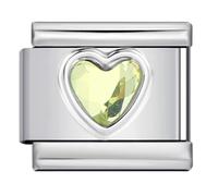 August Light Peridot Smooth Love Heart Month Birth Year Birthday Stone Anniversary Birthstone Crystal Silver Italian 9mm Link Stainless Steel Bracelet Charm Compatible With Nomination