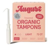 August Light Tampons - 72-Pack 100% Organic Cotton Tampons for Women and Anyone Who Menstruates, Non-Toxic, Fragrance-Free, and Hypoallergenic with Long Applicators (3 Boxes of 24)