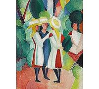 August Macke Kunstdruck auf Leinwand, Motiv: Drei Mädchen in gelben Strohhüten