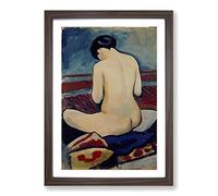 August Macke Sitting Nude Framed Print | A2 Walnut Framed Wall Art | Ready to Hang | Modern Nature Picture | Living Room Bedroom Lounge Office