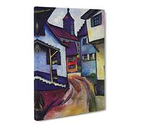 August Macke Street With Church Canvas Print | Gallery Wrapped 30mm Frame Wall Art | 30x20 inches | Ready to Hang | Classic Cityscape Picture | Living Room Bedroom Lounge Office