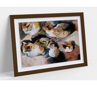 August Macke's Study of a Cat Stunning Framed Wall Art Print Picture - A4 - Walnut Frame