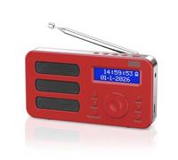 August MB225R Portable DAB/DAB+/FM Radio, Dual Alarm, Sleep Timer, RDS | Small Digital Radio with 40 Presets, Stereo/Mono, Headphone Jack, Snooze, Rechargeable, for Senior, Bedroom & Outdoor, Red