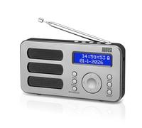 August MB225S Portable DAB/DAB+/FM Digital Radios - Rechargeable Small Radio with 40 Station Presets, RDS, Dual Alarm Clock with Snooze and Sleep Timer, 4 One-Touch Preset Buttons, Aux Out - Silver