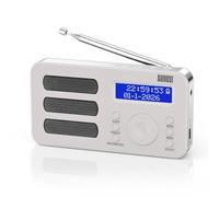 August MB225W Portable DAB/DAB+/FM Radio, Dual Alarm, Sleep Timer, RDS | Small Digital Radio with 40 Presets, Stereo/Mono, Headphone Jack, Snooze, Rechargeable, for Senior, Bedroom & Outdoor, White