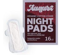 August Organic Cotton Menstrual Pads, 16 Pads with Compostable Wrappers, Hypoallergenic Overnight Pads with Wings