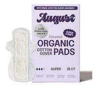 August Organic Cotton Top Layer Pads, 36-Pack Super Organic Pads for Women | Ultra Thin Pads w/ 100% Organic Cotton Topsheet. Hypoallergenic, Non-toxic, Fragrance free, Comfortable Organic Pads.