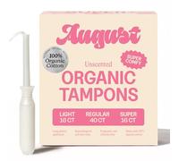 August - Organic Tampons - Light, Regular & Super - 72 Pack 100% Organic Cotton Tampons for Women, Non-Toxic, Fragrance Free & Hypoallergenic with Long Applicators