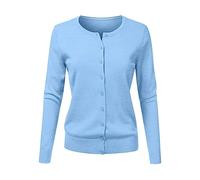 August Silk Cardigans for Women Women's Round Neck Cardigan Knitted Long Sleeved Large Yards Loose Solid Color Short Sweater Jacket Cardigan Long Cardigans for Women Cable Knit (Sky Blue, XL)