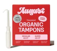 August Super + Regular Tampons - 96-Pack (6 Packs of 16) 100% Organic Cotton Tampons for Women and Anyone Who Menstruates, Non-Toxic, Fragrance-Free, and Hypoallergenic with Long Applicators