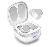 August Wireless Earphones with Portable Charging Case EP800 - Bass Rich Bluetooth v5.0 Wireless Headphones Waterproof/DSP Noise Reduction with Microphone Mini Earbuds for Sports [White]