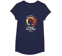 August Woman: Fire and Magic Birthday Gift T-Shirt, Girls, Navy, XS