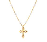 August Woods Gold Vintage Pearl Chain Cross Necklace - 40cm