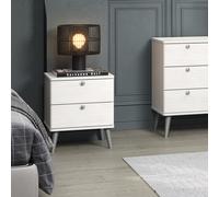 Augusta Curve 2 Drawer Bedside Cabinet, White Wax Pine, Rounded Edges, Compact