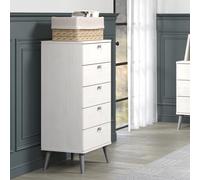Core Products Augusta Curve 5 Drawer Narrow Chest In White - Slim Bedroom Storage Cabinet H103 X W45 X D39.5 Cm