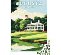Augusta Georgia Golf Course Travel Puzzle 1000 Pieces, Retro Travel Poster Artwork, Thick Cardboard Pieces for Adults, Birthday Gift, Decorative Artwork, 70x50cm/1000pcs