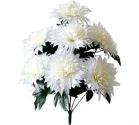 AugustknowU Chrysanthemum Silk Bouquet With 7 Realistic Flowers For Tomb Decoration Commemorative Events And Ceremonial Offerings(White)