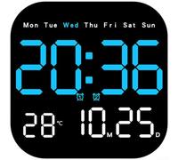 AugustknowU Contemporary LED Wall Clock With Real-Time Calendar, Room Temperature Monitoring, Moon Phase Visualization, Alarm, And Timer(Blue)