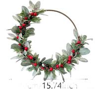 AugustknowU Festive Christmas Wreath With Realistic Pine Needles Red Berries And Natural-Looking Pine Cones For Home Use