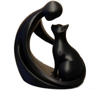 AugustknowU Minimalist 3D Printed Statue Depicting Human And Cat Interaction For Modern Home Decor Living Room Bookshelf Or Desk Accent(Black)