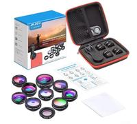 AugustknowU Mobile Phone Camera Lens Kit 10 in 1 with Fisheye, Wide Angle, Macro, Telephoto, CPL, Kaleidoscope, Flow, Radial, Star, and Telescope Lens Set for Dynamic Photography