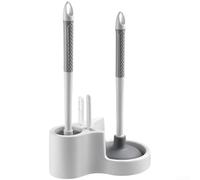 AugustknowU Plastic Four in One Bathroom Cleaning Kit, with Toilet Brush Plunger Hair Clip Drain Unclogger, and Narrow Gap Brush Drip Dry Stand