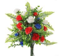 AugustknowU Silk Flower Bouquet Collection 8PCS Red White Blue For Holiday Decor With Realistic Petals And Sturdy Stems For Long Term Use