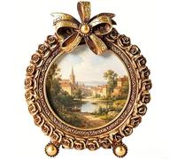 AugustknowU Vintage Gold-Toned Resin Frame With Circular Layout And Floral Accent For Living Room Bedroom Styling