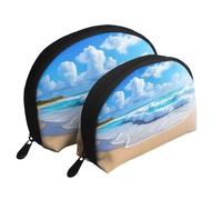 AUGUSTRUSH 2 PCS Small Cosmetic Bag for Purse, Beach Sea, Portable Shell Mother-Daughter Organizer Bag for Travel & Daily Use, Clutch Wallet, Large Capacity Compact Makeup Bag for Women