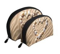 AUGUSTRUSH 2 PCS Small Cosmetic Bag for Purse, Beach Sea Shell Sand, Portable Shell Mother-Daughter Organizer Bag for Travel & Daily Use, Clutch Wallet, Large Capacity Compact Makeup Bag for Women