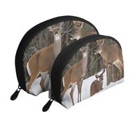 AUGUSTRUSH 2 PCS Small Cosmetic Bag for Purse, Beauty Deer, Portable Shell Mother-Daughter Organizer Bag for Travel & Daily Use, Clutch Wallet, Large Capacity Compact Makeup Bag for Women