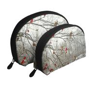 AUGUSTRUSH 2 PCS Small Cosmetic Bag for Purse, Birch Trees, Portable Shell Mother-Daughter Organizer Bag for Travel & Daily Use, Clutch Wallet, Large Capacity Compact Makeup Bag for Women