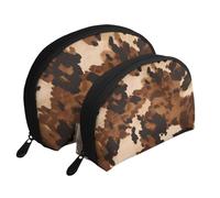 AUGUSTRUSH 2 PCS Small Cosmetic Bag for Purse, Brown Cowhide Art, Portable Shell Mother-Daughter Organizer Bag for Travel & Daily Use, Clutch Wallet, Large Capacity Compact Makeup Bag for Women