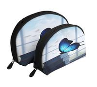 AUGUSTRUSH 2 PCS Small Cosmetic Bag for Purse, Butterfly, Portable Shell Mother-Daughter Organizer Bag for Travel & Daily Use, Clutch Wallet, Large Capacity Compact Makeup Bag for Women