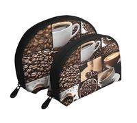 AUGUSTRUSH 2 PCS Small Cosmetic Bag for Purse, Coffee Collage, Portable Shell Mother-Daughter Organizer Bag for Travel & Daily Use, Clutch Wallet, Large Capacity Compact Makeup Bag for Women