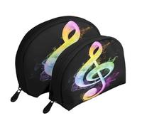 AUGUSTRUSH 2 PCS Small Cosmetic Bag for Purse, Colorful Music Notes, Portable Shell Mother-Daughter Organizer Bag for Travel & Daily Use, Clutch Wallet, Large Capacity Compact Makeup Bag for Women