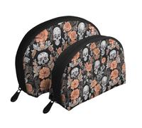 AUGUSTRUSH 2 PCS Small Cosmetic Bag for Purse, Colorful Sugar Skulls, Portable Shell Mother-Daughter Organizer Bag for Travel & Daily Use, Clutch Wallet, Large Capacity Compact Makeup Bag for Women