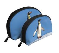 AUGUSTRUSH 2 PCS Small Cosmetic Bag for Purse, Cute Penguin, Portable Shell Mother-Daughter Organizer Bag for Travel & Daily Use, Clutch Wallet, Large Capacity Compact Makeup Bag for Women
