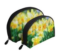 AUGUSTRUSH 2 PCS Small Cosmetic Bag for Purse, Daffodil Flower, Portable Shell Mother-Daughter Organizer Bag for Travel & Daily Use, Clutch Wallet, Large Capacity Compact Makeup Bag for Women