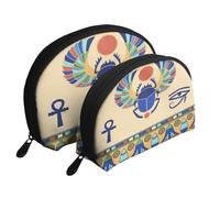 AUGUSTRUSH 2 PCS Small Cosmetic Bag For Purse, Egyptian Scarab, Portable Shell Mother-Daughter Organizer Bag For Travel & Daily Use, Clutch Wallet, Large Capacity Compact Makeup Bag For Women