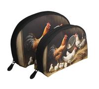 AUGUSTRUSH 2 PCS Small Cosmetic Bag for Purse, Farm Chickens, Portable Shell Mother-Daughter Organizer Bag for Travel & Daily Use, Clutch Wallet, Large Capacity Compact Makeup Bag for Women