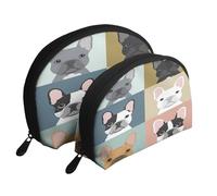 AUGUSTRUSH 2 PCS Small Cosmetic Bag for Purse, French Bulldog, Portable Shell Mother-Daughter Organizer Bag for Travel & Daily Use, Clutch Wallet, Large Capacity Compact Makeup Bag for Women