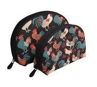 AUGUSTRUSH 2 PCS Small Cosmetic Bag for Purse, French Roosters, Portable Shell Mother-Daughter Organizer Bag for Travel & Daily Use, Clutch Wallet, Large Capacity Compact Makeup Bag for Women
